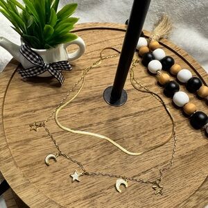 Gold Star and Moon Necklace Set